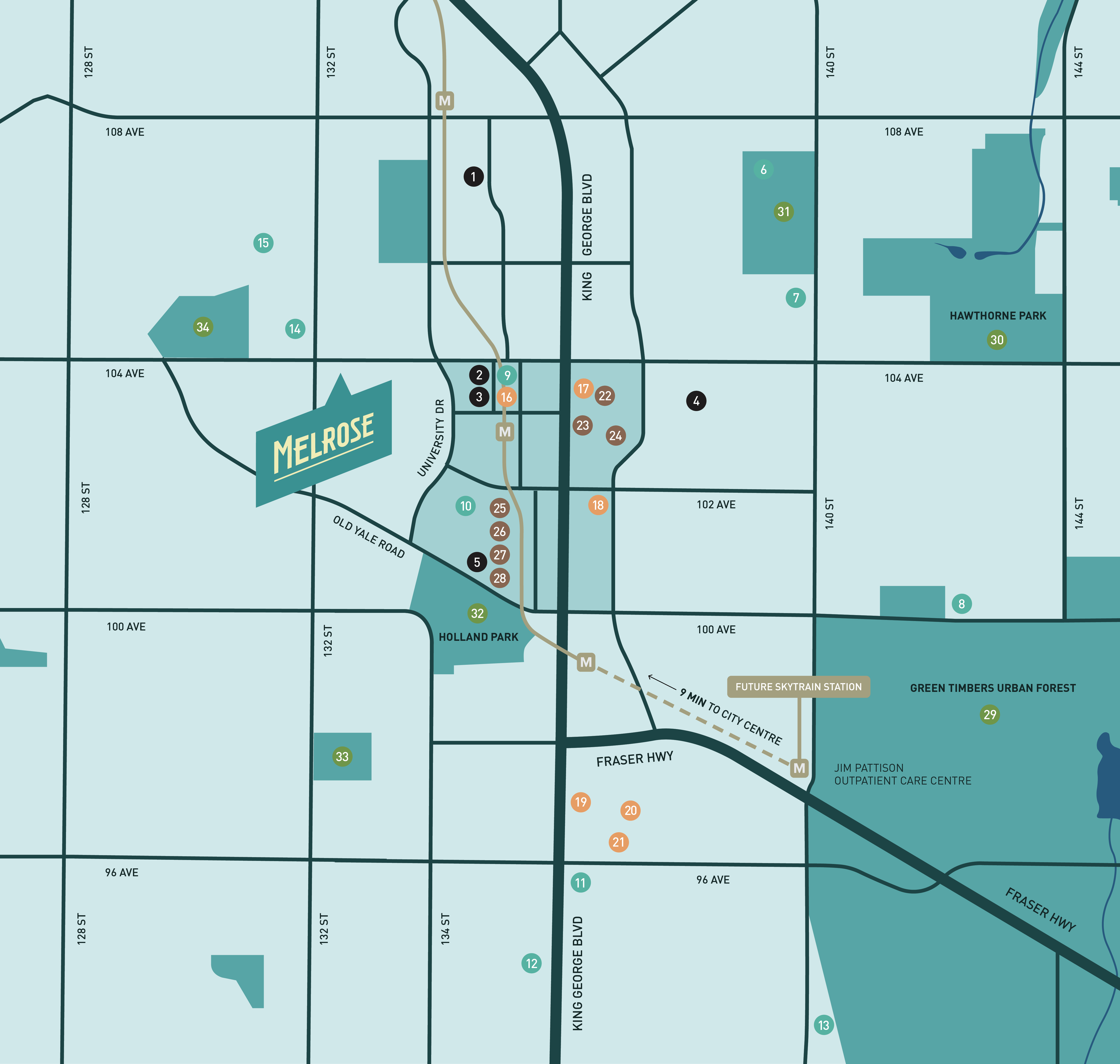Map showing Surrey City Centre neighbourhood